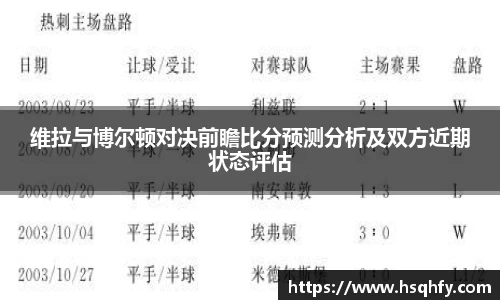 维拉与博尔顿对决前瞻比分预测分析及双方近期状态评估